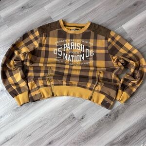 Parish Nation Sweatshirt Sz 2XL Plaid Elbow Shoulder Patches Pocket Zippers READ